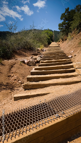 Bilde på lerret Manitou Incline stairway with wood steps leading to the top of a mountain