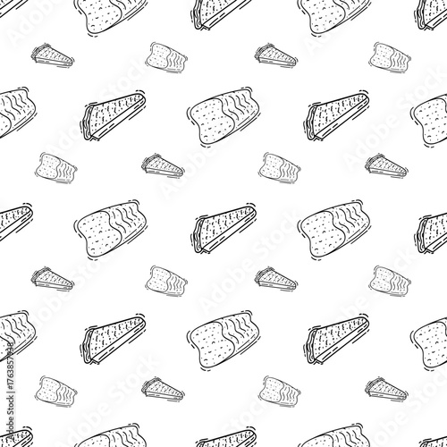 Hand Drawn Bread seamless pattern. Doodle Bakery pattern background