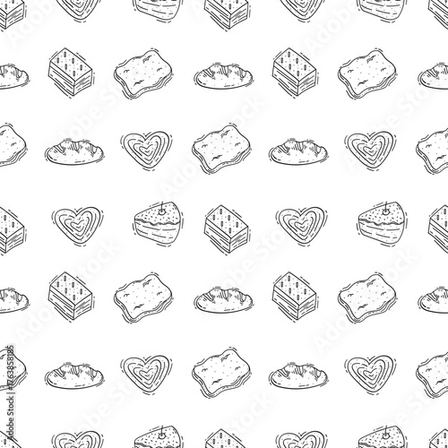 Hand Drawn Bread seamless pattern. Doodle Bakery pattern background