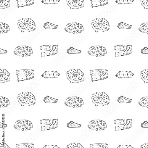 Hand Drawn Bread seamless pattern. Doodle Bakery pattern background