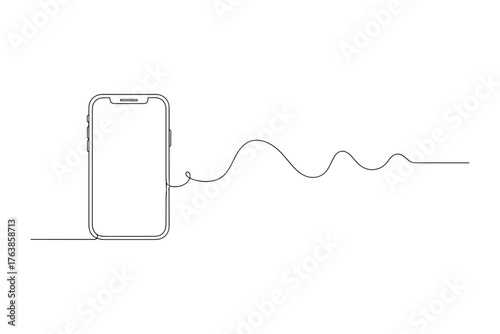 mobile phone isolated on white,
Line Drawing of Smartphone with Flowing Line , Continuous Black Line Art on White Background