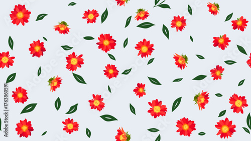 Gerbera flowers hand drawn summer background seamless pattern. Spring romantic flowers