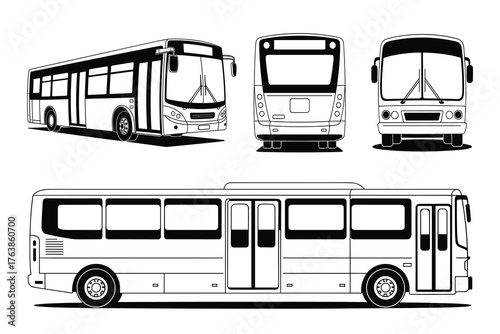 Bus Icons set,  vector Illustration  isolated isolated on white background.