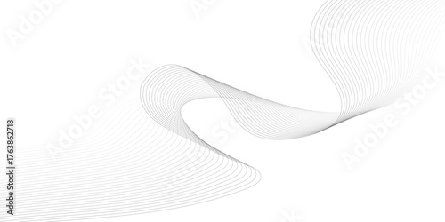 Abstract black smooth wave on a white background. Dynamic sound wave. Design element. Vector illustration. Undulate Grey Wave Swirl, frequency sound wave, twisted curve lines with blend effect.	