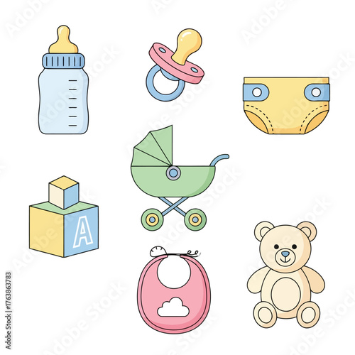 Vector illustration of baby items icons
