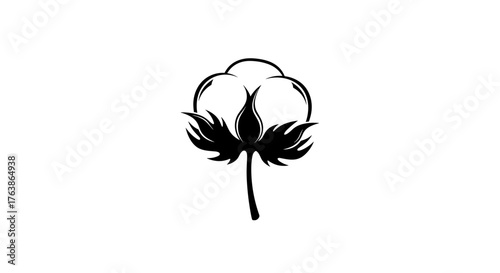 Black and White Cotton Plant Icon.