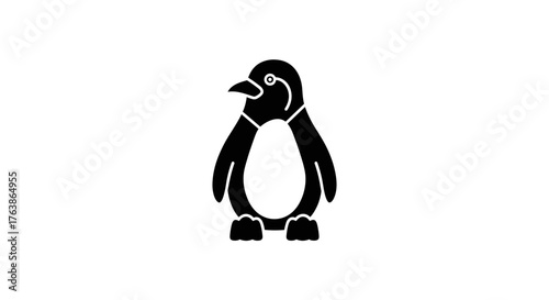 Black and white illustration of a penguin standing upright.