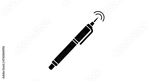 Black pen with a glowing tip ready to write on a surface.