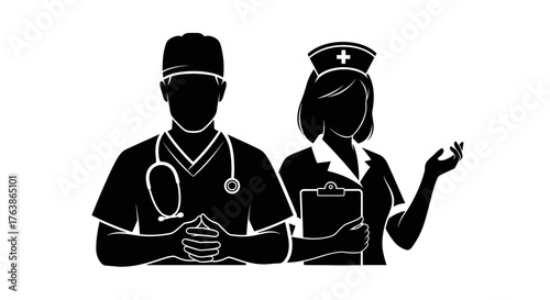 Doctor and Nurse Silhouette Illustration for Healthcare.