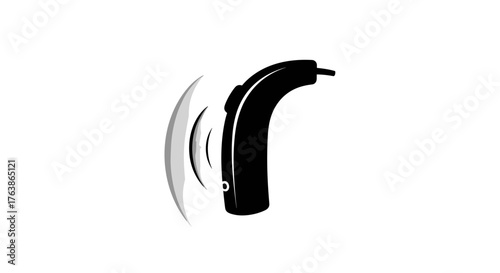Hearing aid device illustration showing sound waves medical technology concept.