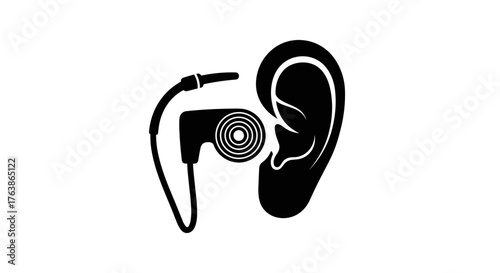 Hearing Aid Device and Ear Silhouette Illustration.