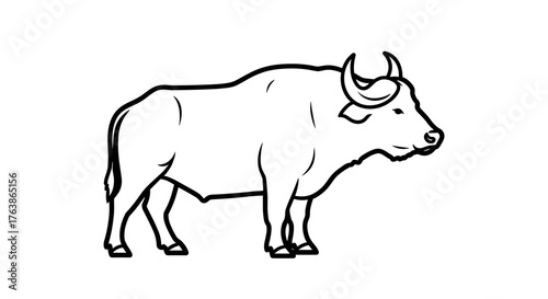 Line Art Illustration of a Water Buffalo Standing Profile View.