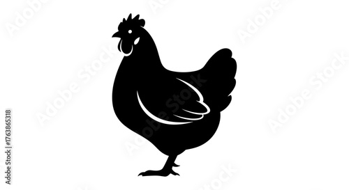Simple black silhouette of a domestic farm chicken.