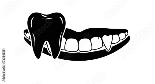 Stylized Black and White Illustration of a Tooth and Mouth.