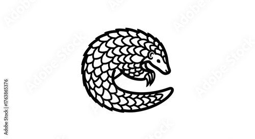 Stylized Pangolin Illustration Minimalist Black and White.