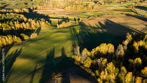Fields with shadows during the sunset