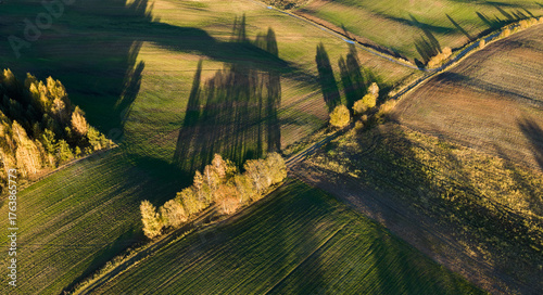Fields with shadows during the sunset