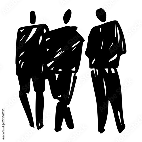 Group of sketchy people for background design, outline stylized shapes of people