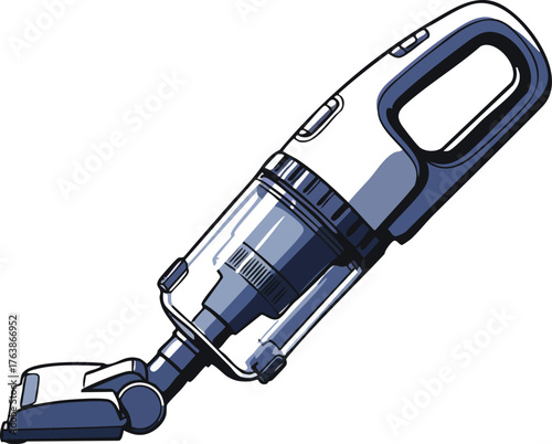 Handheld cordless vacuum cleaner illustration with blue and white colors for home cleaning tools and equipment usage vector