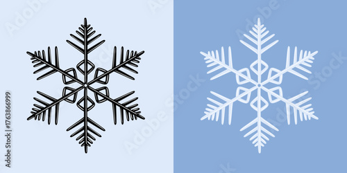 Snowflake icon. Hand drawn snow flake iced cold crystal ornaments for Christmas holiday. icy black symbol for decoration. Winter snowflakes isolated. Flat graphic vector illustration