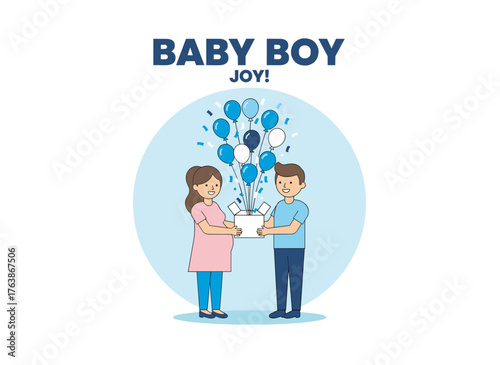 Expecting a baby, boy or girl, the gender reveal party features bright blue confetti bursting from the box