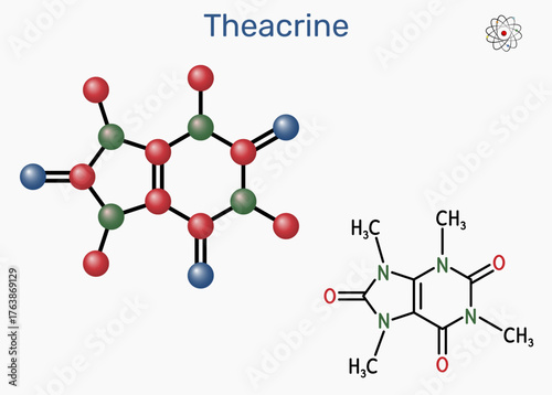 Theacrine molecule. Nutraceutical stimulant and nootropic for energy, focus and sports performance. Vector illustration