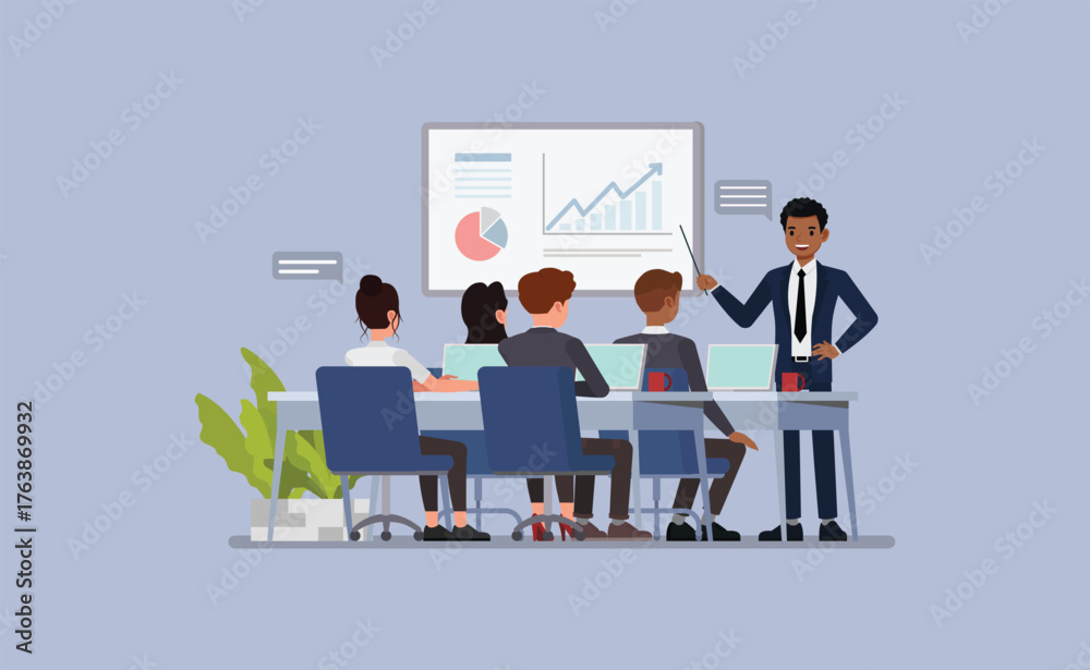 Obraz premium Corporate Employee Training Scene character vector illustration design.