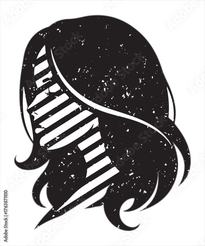 Grunge Silhouette of Woman Profile with Textured Black Design.