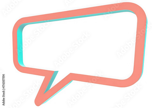 3d rendered speech bubble with thick outline orange and teal glow effect minimalist design isolated on transparent background