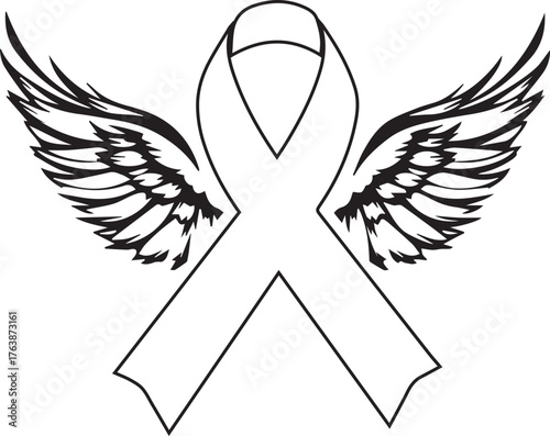 Awareness ribbon with angel wings vector for remembrance, support, and tribute design in health advocacy and memorial themes 🎗️🖤