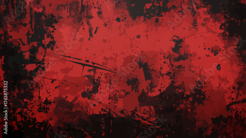 Abstract dark grunge background featuring intense red and black paint splatters, textured and chaotic brush strokes. Dramatic artistic design with rough distressed texture and expressive emotion