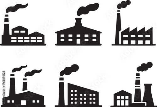 Manufacturing buildings emitting smoke urban industry