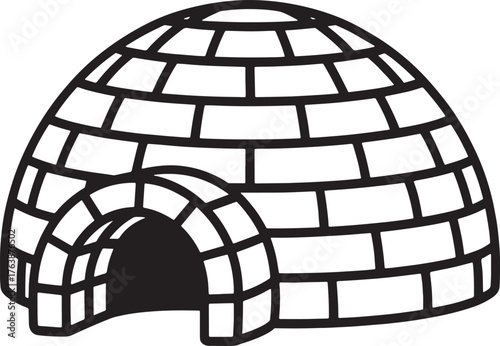 Winter Igloo Vector Icon, Ice Block Dome Snow House Silhouette