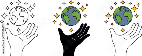 Hands holding the world and surrounded by stars vector illustration concept for environment protection and global awareness