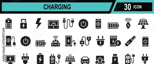 Vector art of collection of 30 charging and power icons