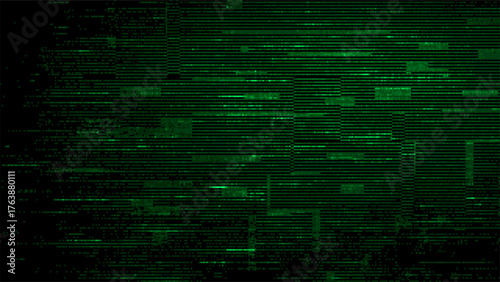 Glitch digital background with green horizontal lines. Abstract data visualization. Cyberpunk technology concept for programming or hacking.