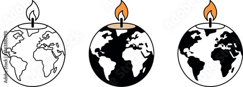 Three Earth Candles representing Climate Change Global Warming and Environmental Issues Concept