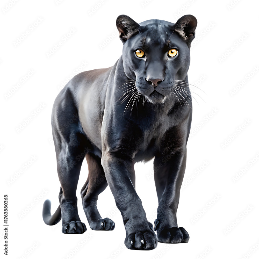 Fototapeta premium Black Panther, with Yellow Eyes, cutout, PNG isolated on transparent background