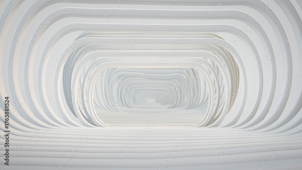 Fototapeta premium Futuristic White Tunnel with Layered Curves 3D render