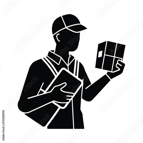 Delivery Man Using Phone GPS Silhouette