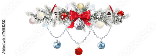 Vector Frozen Fir Decoration with Red Bow