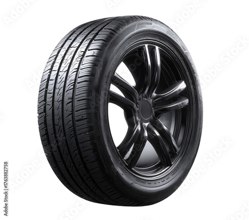 Car Tire with Black Alloy Wheel isolated on a transparent background