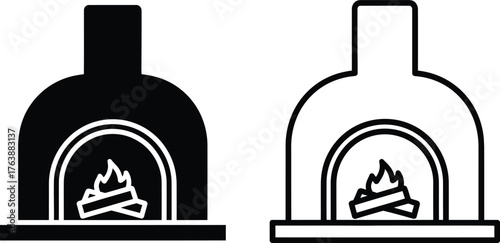 Authentic Wood Burning Oven Illustration Showing Pizza Preparation Icon Vector Art