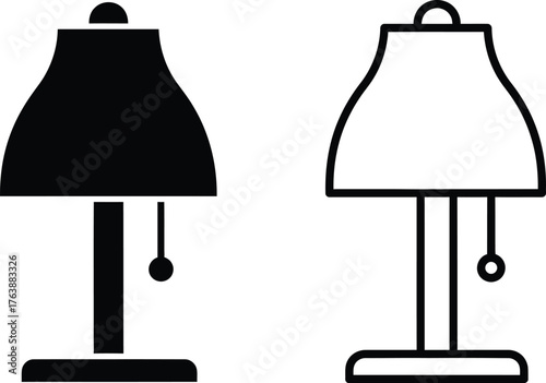 Black and White Lamp Icon Vector Illustration Elegant Tabletop Illumination Symbol