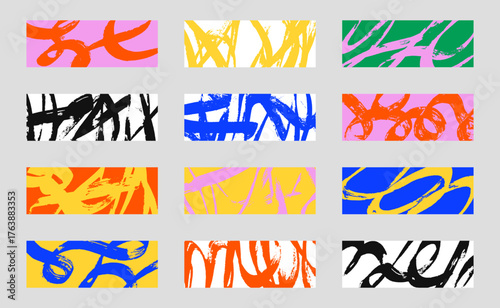 Set of vector abstract backgrounds. Colorful brush strokes, patterns, posters, cover, banner.