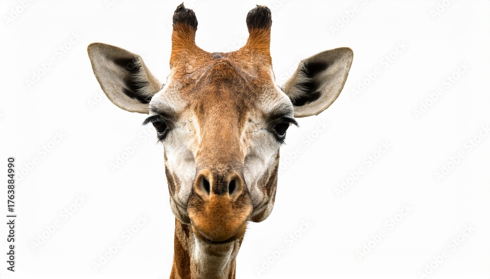Naklejka premium giraffe face shot isolated on white background cutout