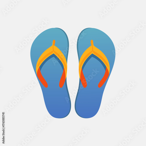 Blue flip flops with orange straps, summer footwear.