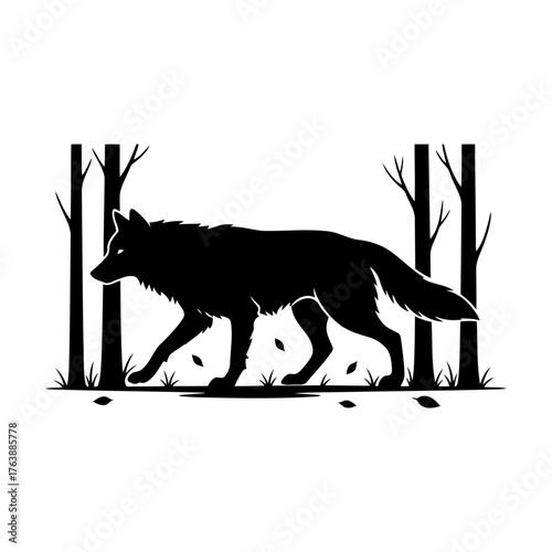 Vector art of silhouette of wolf walking in forest vector art