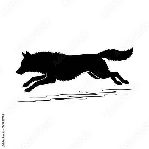 Vector art of silhouette of a wolf running in a simple style