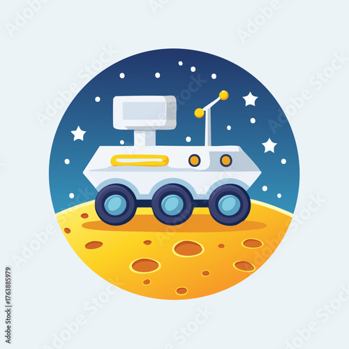 Lunar Rover Exploring the Moons Surface Under a Starry Night Sky.